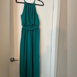 Emerald green open back jumpsuit